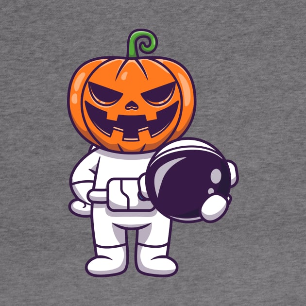 Cute Astronaut Pumpkin Halloween Holding Helmet Cartoon by Catalyst Labs